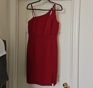 Red Asymmetrical One Shoulder Sheath Dress for Cocktail
